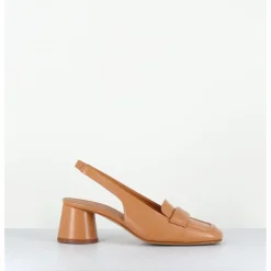 Hot HALMANERA Mocassins slingback en cuir caramel petit talon - CALA25 BARON CARAMEL