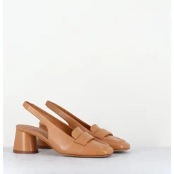 Hot HALMANERA Mocassins slingback en cuir caramel petit talon - CALA25 BARON CARAMEL