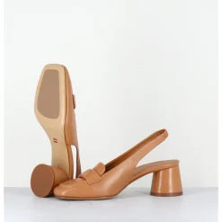 Hot HALMANERA Mocassins slingback en cuir caramel petit talon - CALA25 BARON CARAMEL