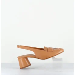 Hot HALMANERA Mocassins slingback en cuir caramel petit talon - CALA25 BARON CARAMEL