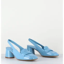 Sale HALMANERA Mocassins slingback en cuir ciel petit talon - CALA25 GLAZE CELESTE BLEU