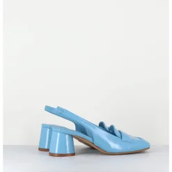 Sale HALMANERA Mocassins slingback en cuir ciel petit talon - CALA25 GLAZE CELESTE BLEU