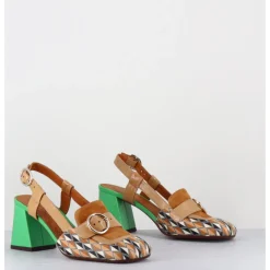 Hot CHIE MIHARA Mocassins slingback motif rétro camel & vert - SUYLI BLUES CUERO
