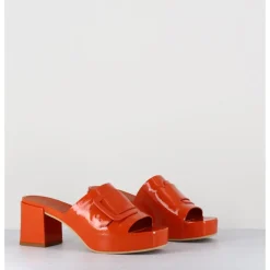 Outlet DEL CARLO Mules à plateforme petit talon vernis - 11532 VETRO ORANGE