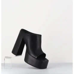 Clearance SORT AARHUS Mules à plateforme talon haut en cuir gras - 3765 GAS NERO NOIR