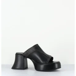 Hot E8 BY MIISTA Mules à plateformes 70s cuir & surpiqûres beiges - LOTA BLACK SANDAL NOIR