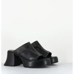 Hot E8 BY MIISTA Mules à plateformes 70s cuir & surpiqûres beiges - LOTA BLACK SANDAL NOIR