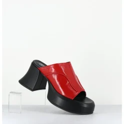 Online E8 BY MIISTA Mules à plateformes 70s cuir & surpiqûres - LOTA RED SANDAL ROUGE