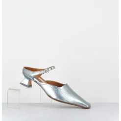 Hot MIISTA Mules bout carré petit talon en cuir irisé ciel - DELF BLUE COURT BLEU