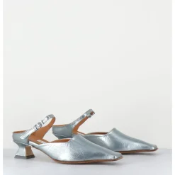 Hot MIISTA Mules bout carré petit talon en cuir irisé ciel - DELF BLUE COURT BLEU