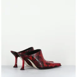 Discount MIISTA Mules bout pointu talon plexi en cuir imprimé serpent - ASHLYN SNAKE MULES ROUGE