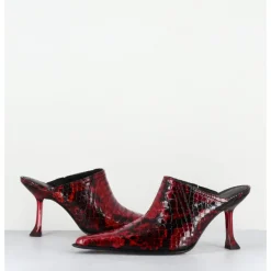 Discount MIISTA Mules bout pointu talon plexi en cuir imprimé serpent - ASHLYN SNAKE MULES ROUGE