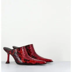 Discount MIISTA Mules bout pointu talon plexi en cuir imprimé serpent - ASHLYN SNAKE MULES ROUGE