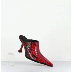 Discount MIISTA Mules bout pointu talon plexi en cuir imprimé serpent - ASHLYN SNAKE MULES ROUGE