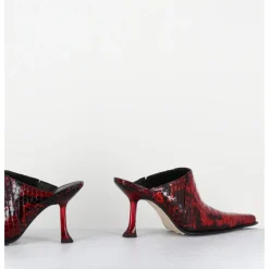 Discount MIISTA Mules bout pointu talon plexi en cuir imprimé serpent - ASHLYN SNAKE MULES ROUGE