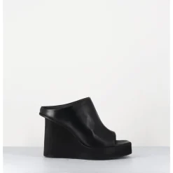 Sale SORT AARHUS Mules compensées déstructuré en cuir - 3781 GAS NERO NOIR