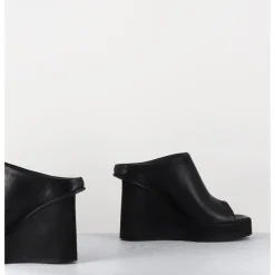 Sale SORT AARHUS Mules compensées déstructuré en cuir - 3781 GAS NERO NOIR