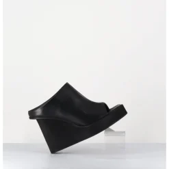 Sale SORT AARHUS Mules compensées déstructuré en cuir - 3781 GAS NERO NOIR