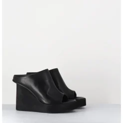 Sale SORT AARHUS Mules compensées déstructuré en cuir - 3781 GAS NERO NOIR