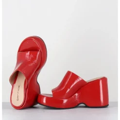 Clearance GARRICE LAB Mules compensées 90s en cuir vernis - MASA1 CINDY ROSSO ROUGE
