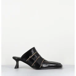 Sale MIISTA Mules cuir & piercings bout carré petit talon - TATTI BLACK MULES NOIR