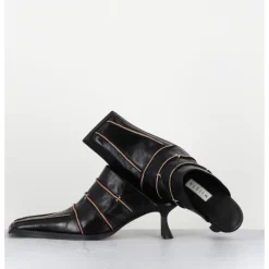 Sale MIISTA Mules cuir & piercings bout carré petit talon - TATTI BLACK MULES NOIR