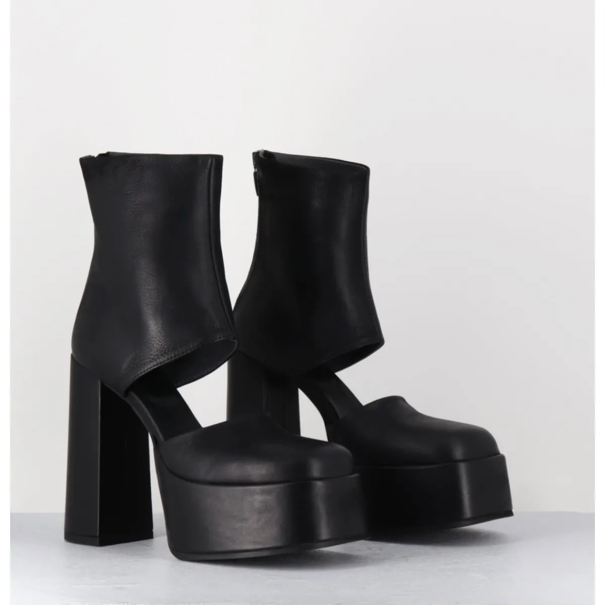 SORT AARHUS Open platform boots en cuir - 3760 GAS NERO NOIR