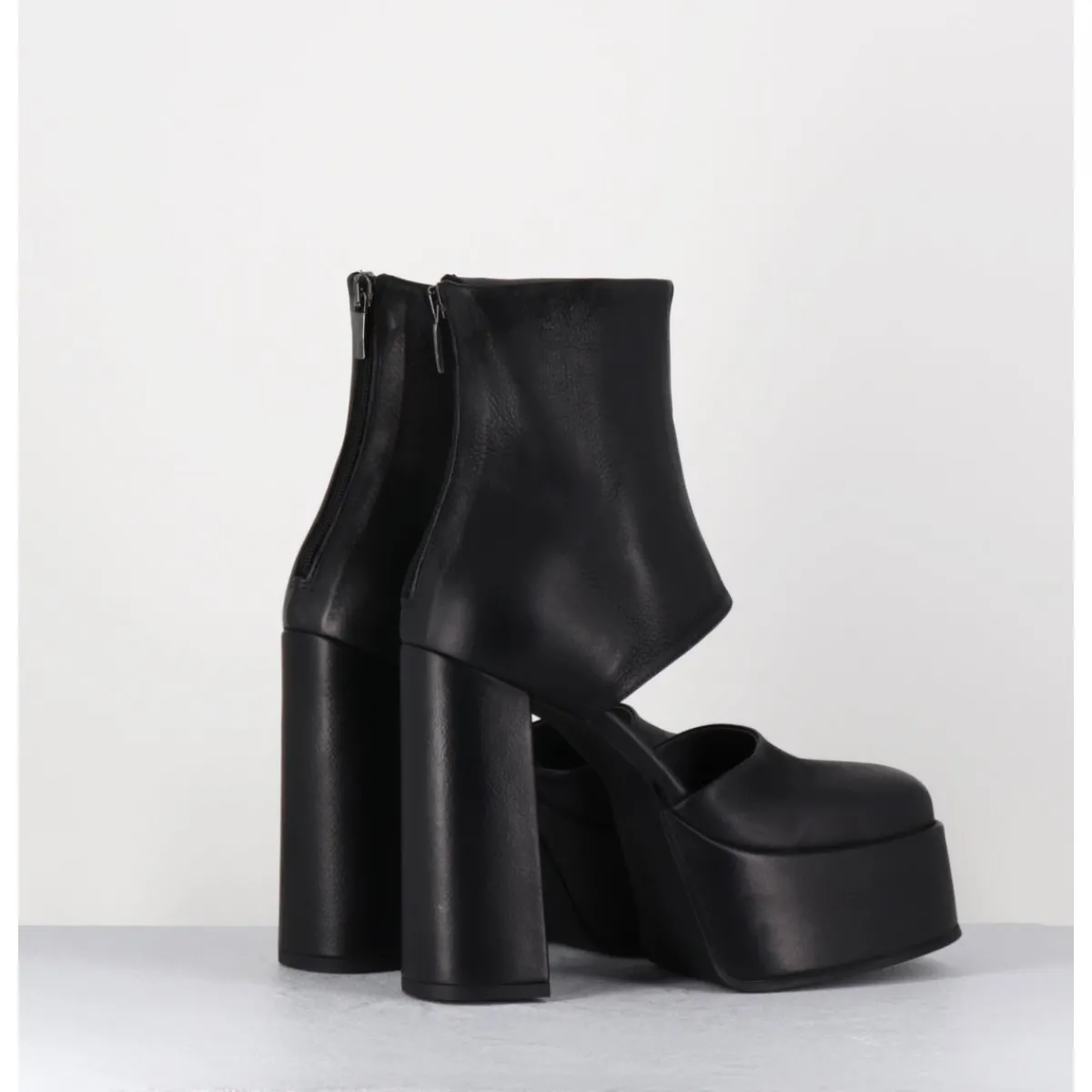 SORT AARHUS Open platform boots en cuir - 3760 GAS NERO NOIR