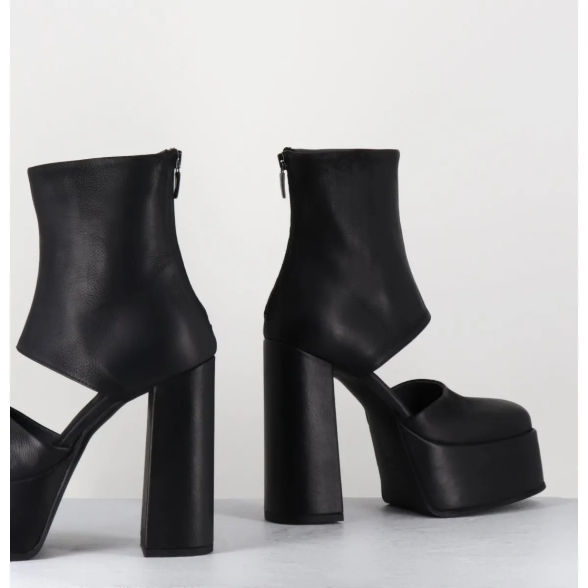SORT AARHUS Open platform boots en cuir - 3760 GAS NERO NOIR