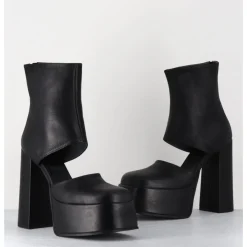 SORT AARHUS Open platform boots en cuir - 3760 GAS NERO NOIR