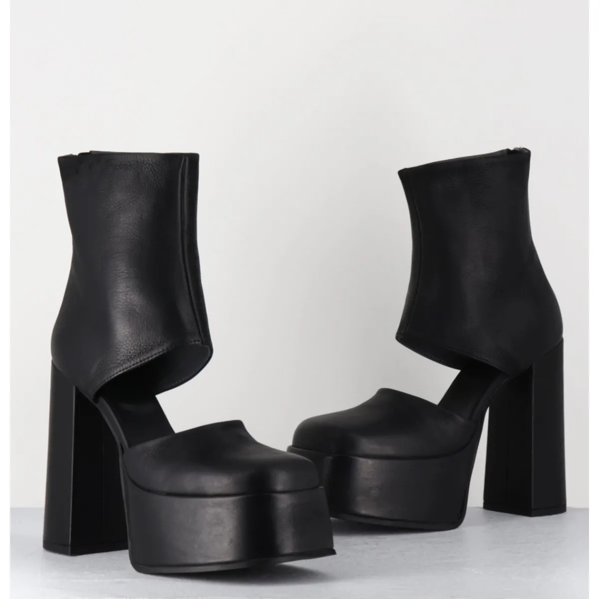 SORT AARHUS Open platform boots en cuir - 3760 GAS NERO NOIR