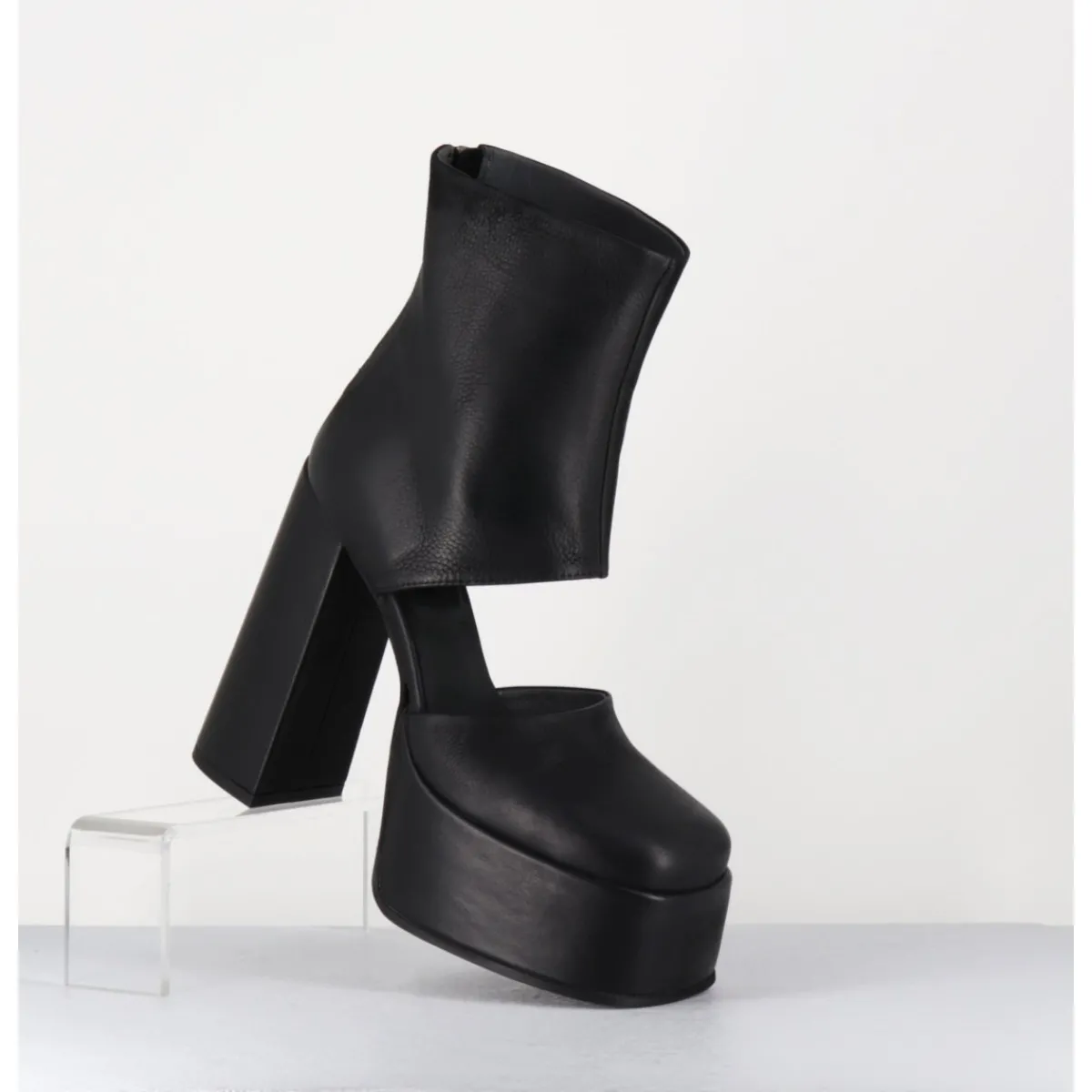 SORT AARHUS Open platform boots en cuir - 3760 GAS NERO NOIR