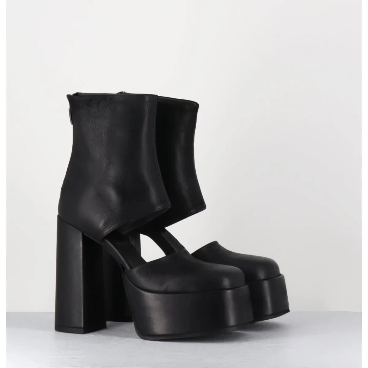 SORT AARHUS Open platform boots en cuir - 3760 GAS NERO NOIR