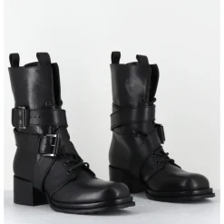 Clearance MALLONI Rangers à boucles en cuir - CUARON BLACK BOOT NOIR