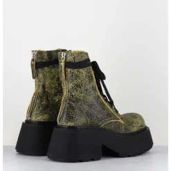 Clearance VIC MATIE Rangers à lacets en cuir craquelé et noir - 1F2154D PUNK YELLOW JAUNE