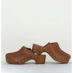 Outlet BOSABO Sabots à bride cuir & rivets bronze - 288 VEGETAL ANTICO CAMEL