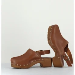 Outlet BOSABO Sabots à bride cuir & rivets bronze - 288 VEGETAL ANTICO CAMEL