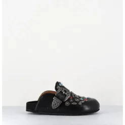 Discount JO GHOST Sabots plats en cuir ornées de pierres - 3602MOD NERO NOIR