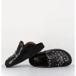 Discount JO GHOST Sabots plats en cuir ornées de pierres - 3602MOD NERO NOIR