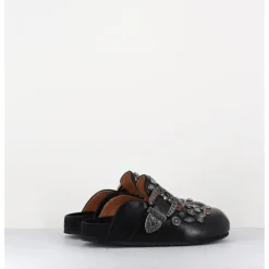 Discount JO GHOST Sabots plats en cuir ornées de pierres - 3602MOD NERO NOIR