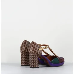 Clearance CHIE MIHARA Salomé à talon en cuir vernis & imprimé pied-de-poule - DAFABA45 SUCRE PURPLE