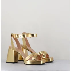 Outlet GARRICE LAB Sandales à plateforme cuir métallisé doré - SUNNY LAMINATO ORO DORE