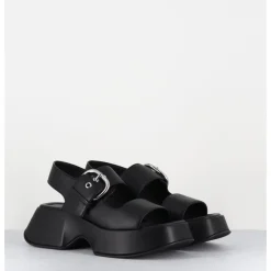 Outlet VIC MATIE Sandales à plateforme en cuir & boucle argent - 1E1500D TRAVEL BLACK NOIR