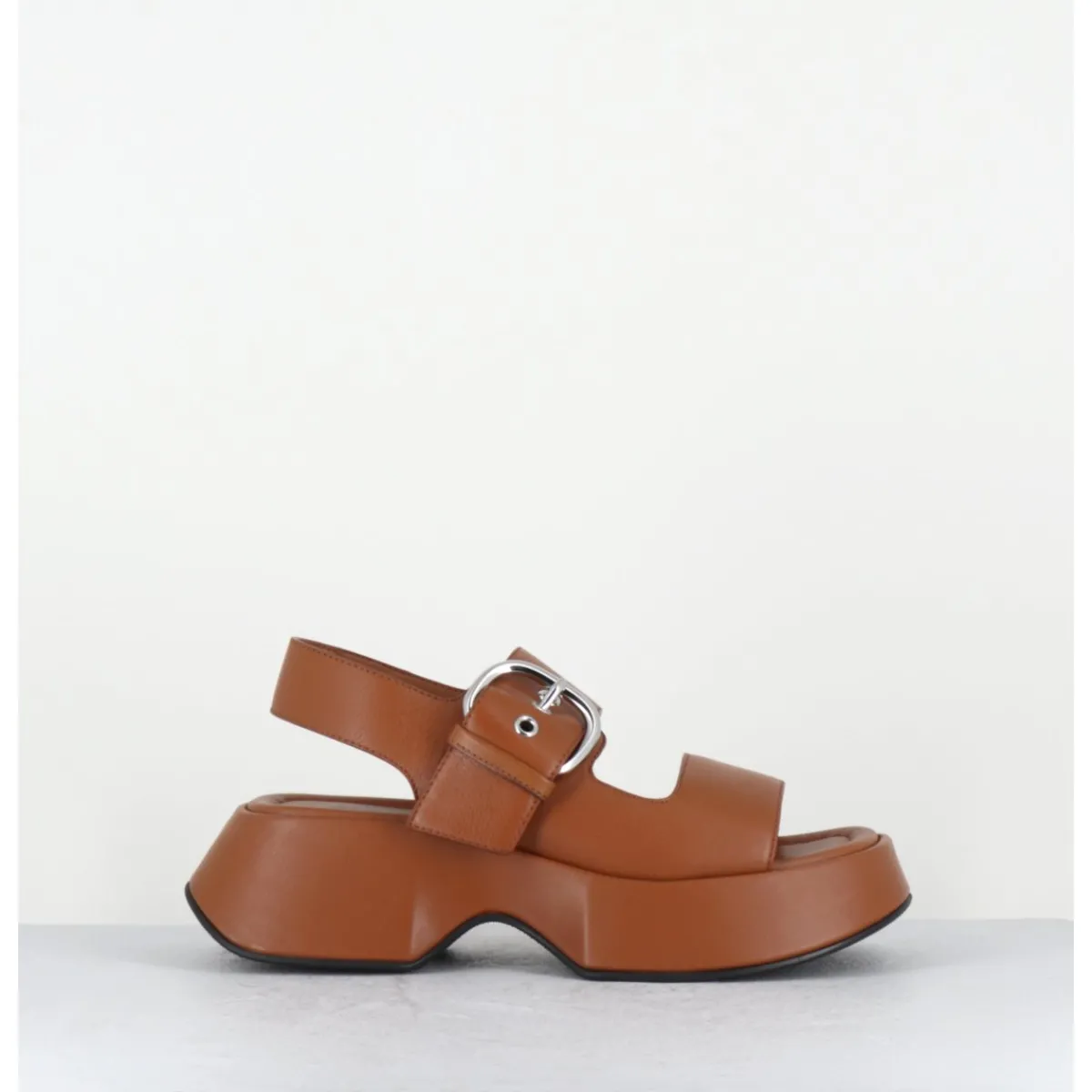 Outlet VIC MATIE Sandales à plateforme en cuir & boucle argent - 1E1500D TRAVEL TOBACCO CAMEL