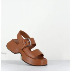 Outlet VIC MATIE Sandales à plateforme en cuir & boucle argent - 1E1500D TRAVEL TOBACCO CAMEL