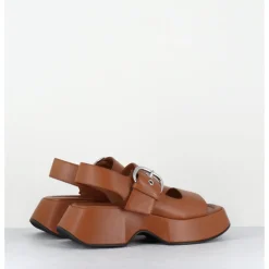 Outlet VIC MATIE Sandales à plateforme en cuir & boucle argent - 1E1500D TRAVEL TOBACCO CAMEL