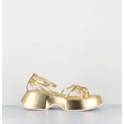 Clearance VIC MATIE Sandales à plateforme en cuir métallisé doré multi-brides - 1E1508D SAND GOLD DORE