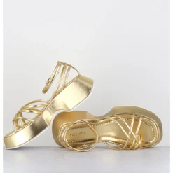 Clearance VIC MATIE Sandales à plateforme en cuir métallisé doré multi-brides - 1E1508D SAND GOLD DORE