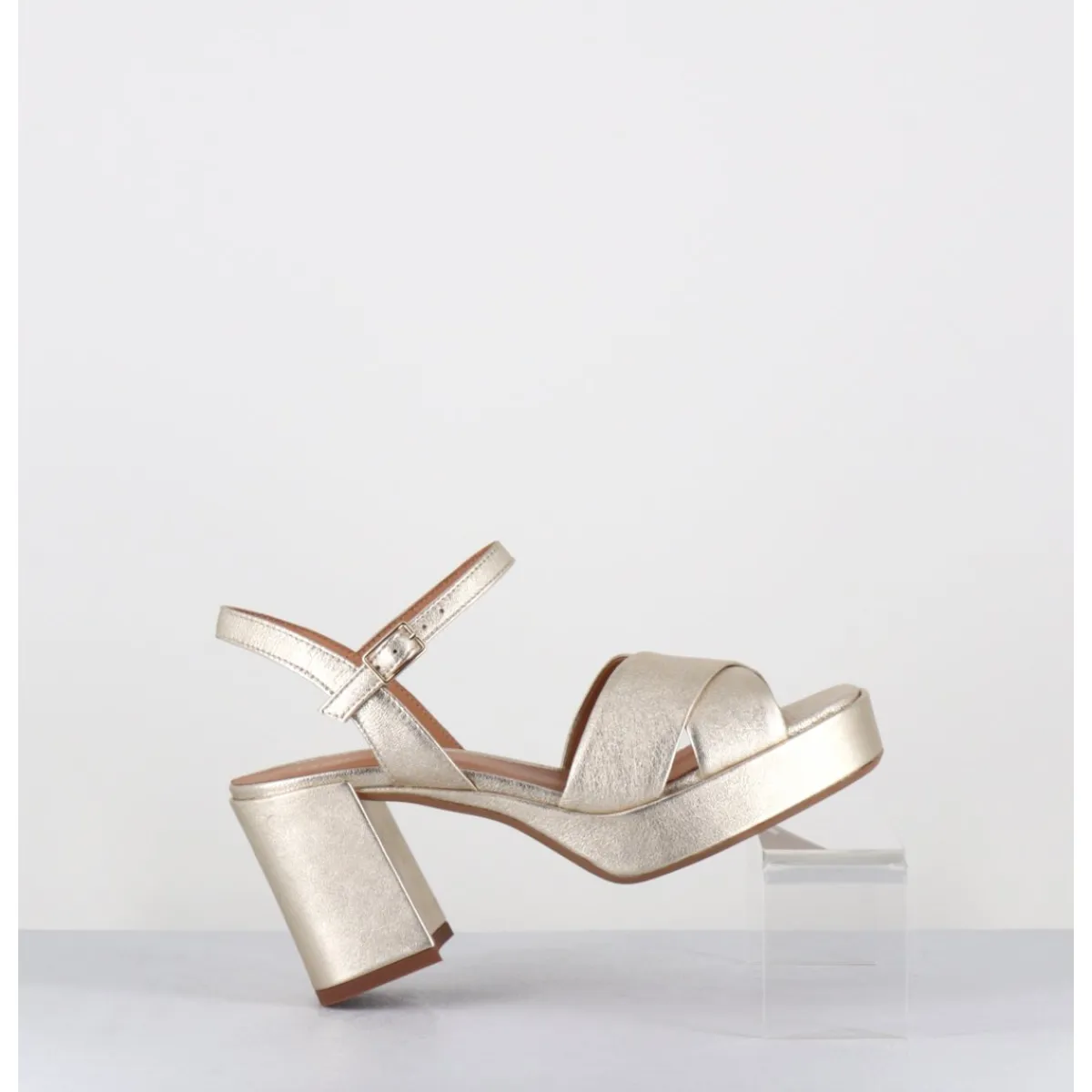 New GARRICE LAB Sandales à plateforme en cuir métallisé doré - FEDA24 WASH PLATINO DORE