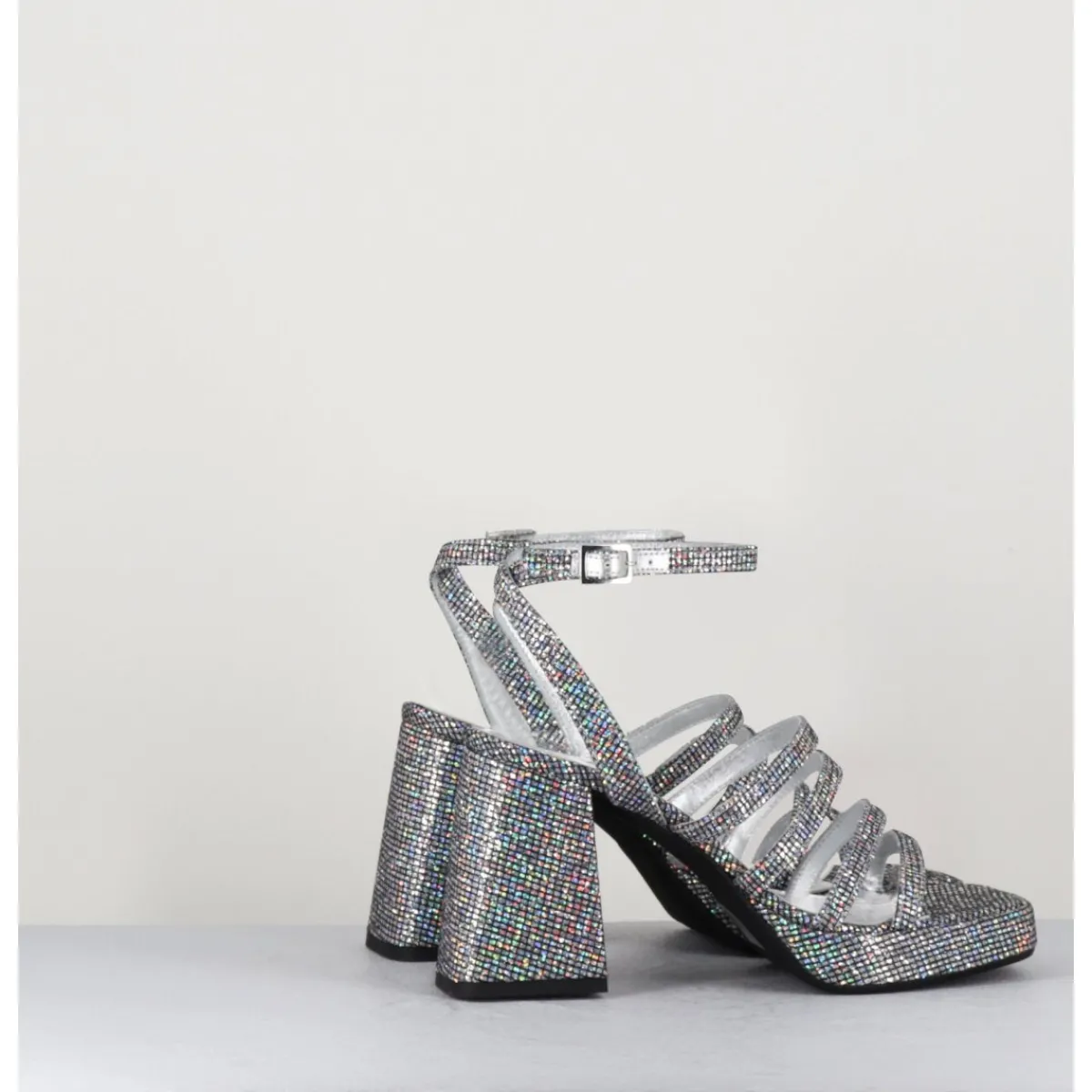 Online GARRICE LAB Sandales à plateforme multi-brides disco print - SUN LUNA ARGENTO ANTHRACITE